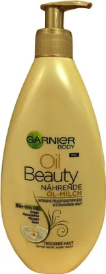 Produktbild von Garnier Öl-Schönheit Körperölmilch: Argan-, Mandel-, Rosen- & Macadamiaöl, 400ml Premium Pflegeprodukt aus Deutschland