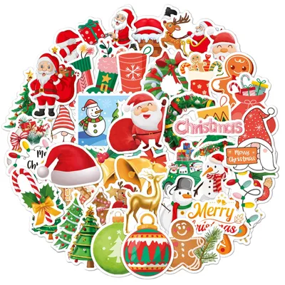 50 Weihnachtssticker aus Vinyl, wasserfest, selbstklebend