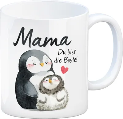 Produktbild von Pinguin Mutter und Kind Kaffeebecher mit Spruch Mama du bist die Beste