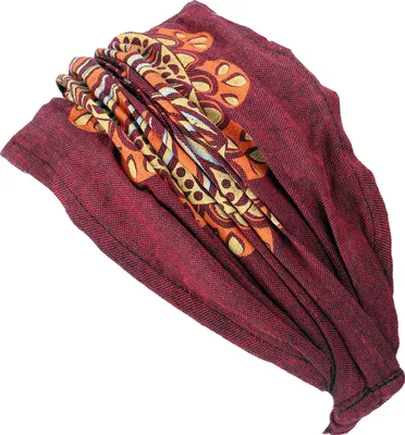 Produktbild von Haarband, Kopfband, Bandana mit Farbenfrohem Mandala, Kopfbedeckung - Weinrot, Uni, Baumwolle, Stirnbänder
