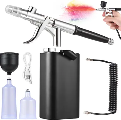 Obrázek produktu pro Airbrush sada s kompresorem, vysokotlaké přenosné dobíjecí bezdrátové ruční airbrushe 40 PSI s 0,3 mm hrotem pro malování/tetování/modelářské barvení/nail art/make-up/cake-up