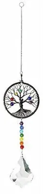 Productafbeelding van Kristallen windgong, levensboom hanger, regenboog, decoratie voor raam of tuin, zwart, 34,8 cm