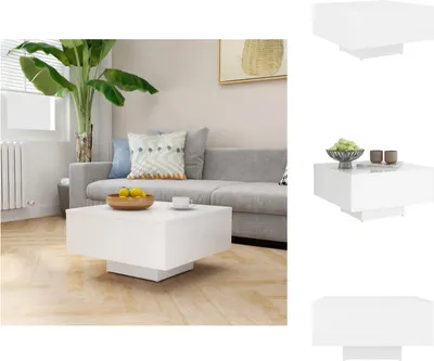 A living room scene with a couch and coffee table, and separate product shots of the coffee table.