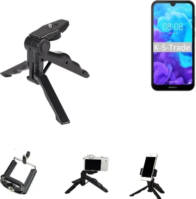Produktbild von K-S-Trade Stativ Tisch-Ständer Dreibein Handy-Stativ Ständer kompatibel mit Huawei Y5 (2019) Mini-Stativ Smartphone Tripod Handy-Stativ aus Plastik