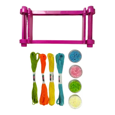 Produktbild von Webrahmen Mini Webstuhl mit Garn und Perlen für DIY-Schmuck