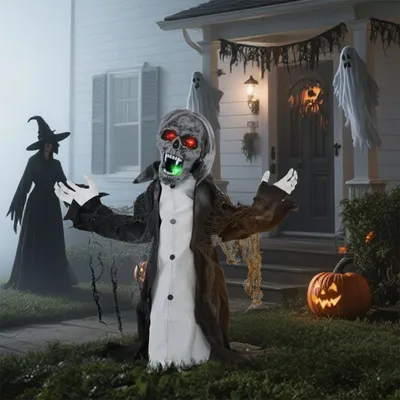 Produktbild von Halloweendeko Skelett/Zombie mit LEDs & Sounds Beweglich Gruselrequisiten Dekorationen für Halloween 75 cm