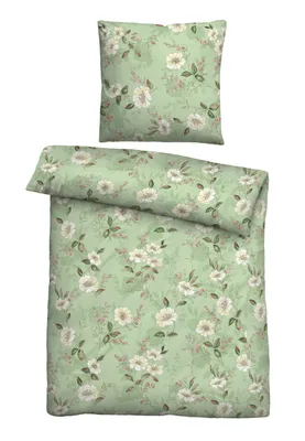 Produktbild von Traumhaft schlafen - Castell - Markenbettwäsche Feinbiber Bettwäsche 0030976 FLORAL color: jade, size: 1x 155x220 cm + 1x 80x80 cm