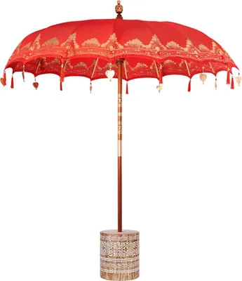 Zdjęcie produktu dla vidaXL Parasol balijski z podstawą, czerwony, 215 x 215 x 260 cm