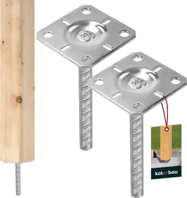 Produktbild von KOTARBAU® 2er Set Pfostenträger zum Einbetonieren 100x100x200mm mit Riffeldolle Stützenfuß für Zaunpfosten Pfostenschuh mit Betonanker Stahl
