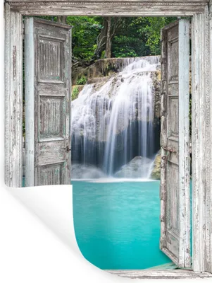 Produktbild von MuchoWow® Wandtattoo Wandsticker Wandaufkleber Aussicht - Wasserfall - Natur - Landschaft 90x120 cm Selbstklebend und Repositionierbar - Faltenfrei