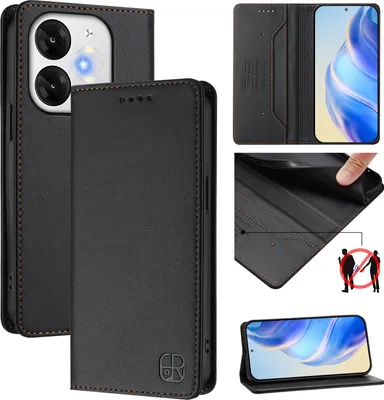 Produktbild von Lederhülle für itel A80 Hülle Flip Brieftasche Kartenfächern Ständer Schutzhülle Schwarz