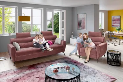 Produktbild von Sofa Polster Sitz Couch Garnitur Stoff Wohnzimmer Sofas 2tlg Hocker 3+1 Set