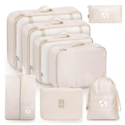 Produktbild von Reise-Organizer – Set mit 8 Stück – Kofferkoffer-Organizer – Beige