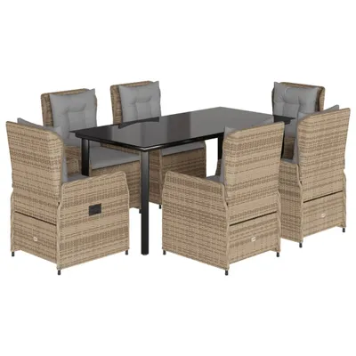 Produktbild von vidaXL 7-tlg. Garten-Essgruppe mit Kissen Beige Poly Rattan