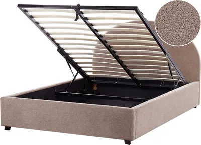 Produktbild von BELIANI Bett mit Bettkasten Taupe Bouclé Gepolstert 140 x 200 cm Lattenrost Hochklappbar Hohes Kopfteil Klassisch Retro Minimalistisch Schlafzimmer