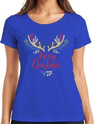 Zdjęcie produktu dla Merry Christmas Reindeer Firs - Koszulka damska na prezent świąteczny, niebieski, XL
