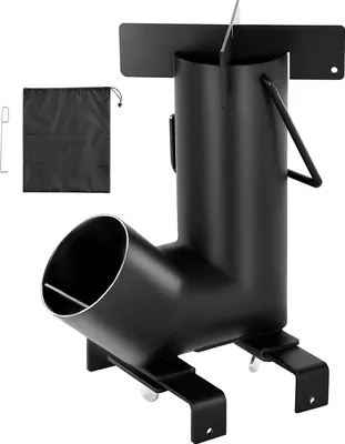 Obrázek produktu pro SucceBuy raketový vařič z uhlíkové oceli s přenosnou taškou, ideální pro spalování větví, klacků nebo dřevěného uhlí. Ideální pro vaření v přírodě, kempování a jako kempingový gril.