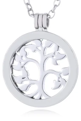 Produktbild von Morella Damen Halskette 70 cm Edelstahl mit Amulett und Coin 33 mm Lebensbaum silber in Schmuckbeutel