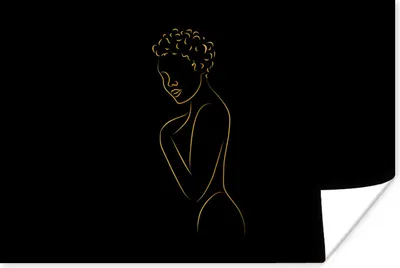 Produktbild von MuchoWow® Poster Frau - Schwarz - Gold - Strichzeichnung 60x40 cm - Schlafzimmerdekoration