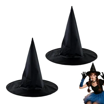 2er-Set schwarze Hexenhüte mit Krempe, Halloween-Kostümhut