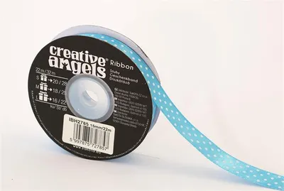 Produktbild von Satinband, hellblau mit weißen Punkten, 15 mm x 22 m, IBH2785