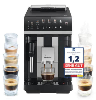 Produktbild von KKT KOLBE Pure Kaffeevollautomat mit Milchschaumdüse, ColdBrew, 2 Tassen Funktion, 7-stufiges Mahlwerk, Touchscreen, Schwarz Silber