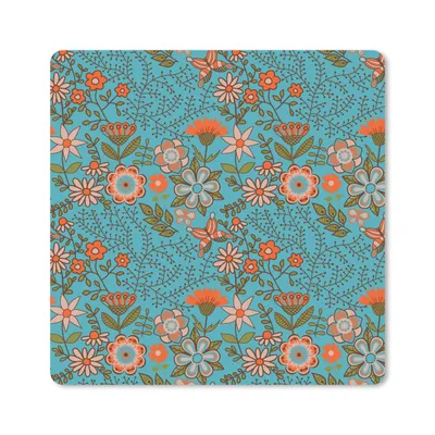 Produktbild von MuchoWow® Mauspad Mousepad Bohème - Blumen - Orange - Retro - Design 20x20 cm - Mousepads - Maus Mat - Pad - Mausunterlage - Desk Mat - Bureauartikeln