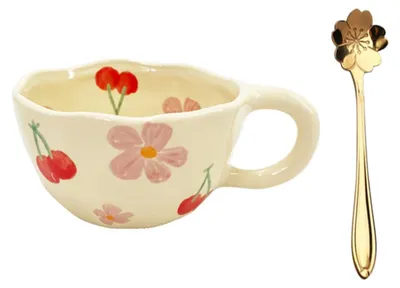 Keramik-Kaffeetasse 300 ml, Blumenmuster, spülmaschinengeeignet