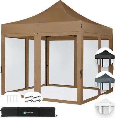 Produktbild von VONROC Pavillon 3x3m wasserdicht stabil - Partyzelt EasyUp System [3Min Aufbau] Popup Faltpavillon modular erweiterbar als Festival Zelt, Gartenpavillon