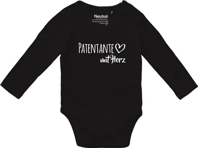 Produktbild von Huuraa Baby Body Patentante mit Herz 68 Black  Baumwolle Fairtrade Langarmbody Geschenkidee