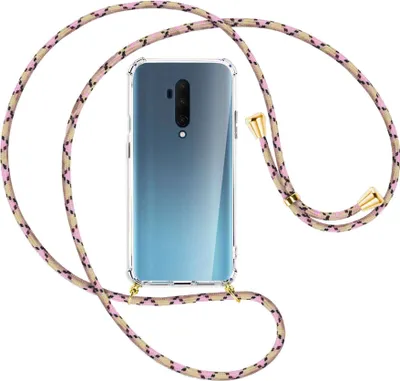 Produktbild von Handykette Backcover-Schutzhülle mit Band (Metall goldfarben) für OnePlus 7T Pro - rosa Karo