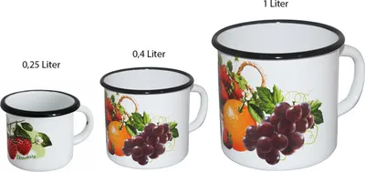 Produktbild von SET Emaille Tassen Becher 0,25 L Ø ca.7cm + 0,4 L Ø ca.9cm +1L Ø ca. 12cm