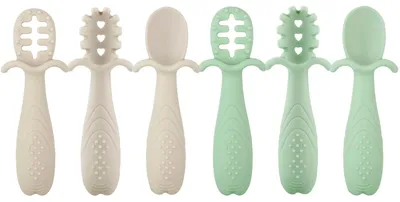 Produktbild von Babylöffel Silikonlöffel Lernlöffel - Set mit 6 Stück - BPA-frei - Spülmaschinenfest - Für Babys und Kleinkinder
