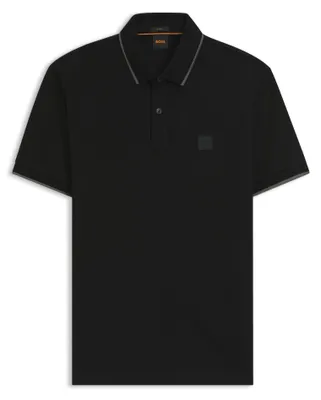 Productafbeelding van BOSS Polo, slim fit, zwart, korte mouwen, katoen, met twee knopen