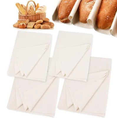 Brot-Gärkörbchen-Tuch-Set, 4 Stück, Leinen, 150x60 & 90x66 cm