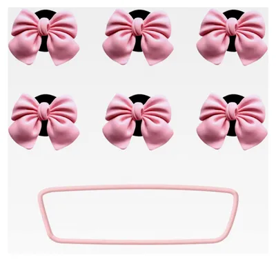 Produktbild von 6 Rosa Bogenwagendekorationen und 1 Rückspiegel-Schutzabdeckung, süße Autohängedekorationen, Luftauslass Aromatherapie Schmuck, Autodekorationen