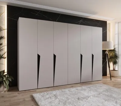 Produktbild von Sechstüriger Kleiderschrank 300 cm SORAYA 1 - Kaschmir / schwarze Griffe
