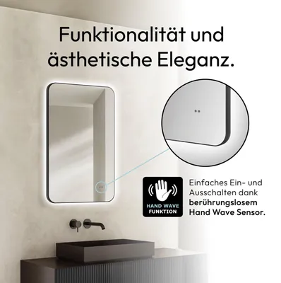 Produktbild von LED Wandspiegel 43×70 cm, schwarz, Alu, neutralweiß, IP24, Sensor