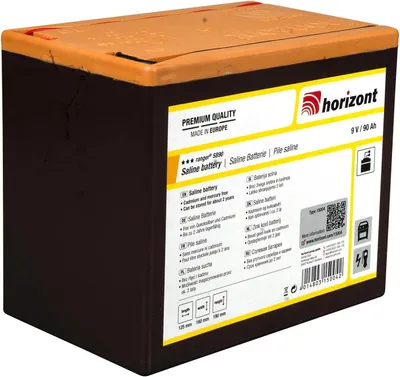 Produktbild von horizont Ranger SB90 Weidezaunbatterie 9 Volt, Zink Kohle Batterie 90 Ah, für Weidezaungeräte 9V, über gesamte Lebensdauer geringer Spannungsverlauf, preiswerte Alternative zur Standardbatterie