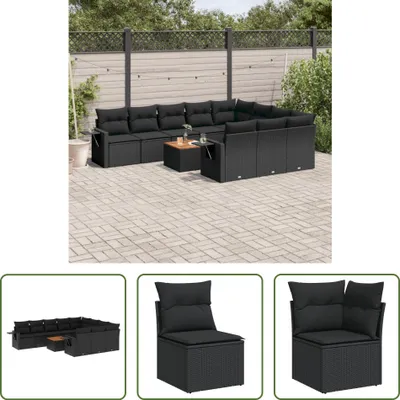 Produktbild von The Living Store 11-tlg. Garten-Sofagarnitur mit Kissen Schwarz Poly Rattan