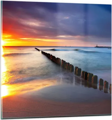 Produktbild von Bilder auf glas - Meer Küste Strand Sonnenaufgang - 40x40cm - Glasbilder - Wandbilder - Kunstdruck - zum Aufhängen bereit - Wanddekoration aus Glas - Glas Bilder - Wandbild auf Glas - GAC40x40-2781