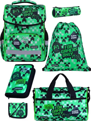 Produktbild von Familando Schulranzen-Set 6-teilig BASIC-PLUS Schultasche GAMER PIXEL ab der 1. Klasse