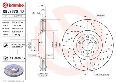 Immagine prodotto di 2x disco freno BREMBO 09.8670.1X per PEUGEOT 407 SW (6E_) 407 (6D_)