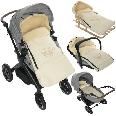 Produktbild von Winter Fußsack für Kinderwagen Babyschale Schlittensack Wollesack Baby Fußsack Kuschelsack Winterfußsack 40 x 90/110 cm (Creme)