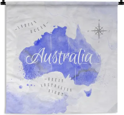 Produktbild von MuchoWow® Wandteppich Wandbehang Weltkarte - Australien - Blau 90x90 cm Tapisserie Dekoration Wandtuch - Wandaufhänger