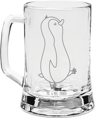 Produktbild von Mr. & Mrs. Panda Seidel Pinguin marschieren - Transparent - Geschenk, Bierkrug Glas, Humpen, Bruder, Spazieren, Glaskrug, Mit Gravur, Pinguine, Krug, Familie