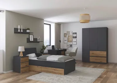 Produktbild von Jugendzimmer Joel 3trg Kleiderschrank in Grau Metallic und Artisan Eiche – Das perfekte Kinderzimmer