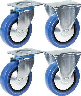 Zdjęcie produktu dla kółka 125 mm 5", niebieskie, gumowe, obrotowe i stałe, udźwig 800 kg, zestaw 4 szt