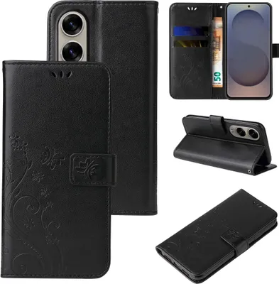 Produktbild von Handyhülle für Samsung Galaxy S25 Edge Floral Blumen Schmetterling Flip Cover Hülle Case Klapphülle Handytasche Farbe: Schwarz