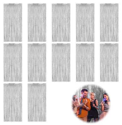 Lamellengardinen-Set, 12 Stück, silber, 1x2 m, Glitzer, Fransen